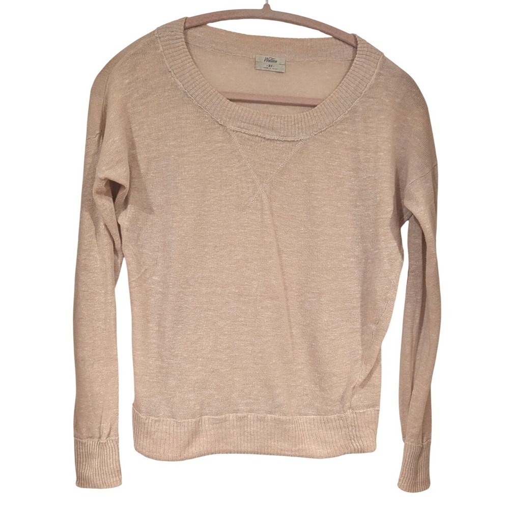 Wallace Pullover Sweater XS Peach Beige Linen Cotton‎ Knit Crew Neck Lightweight
